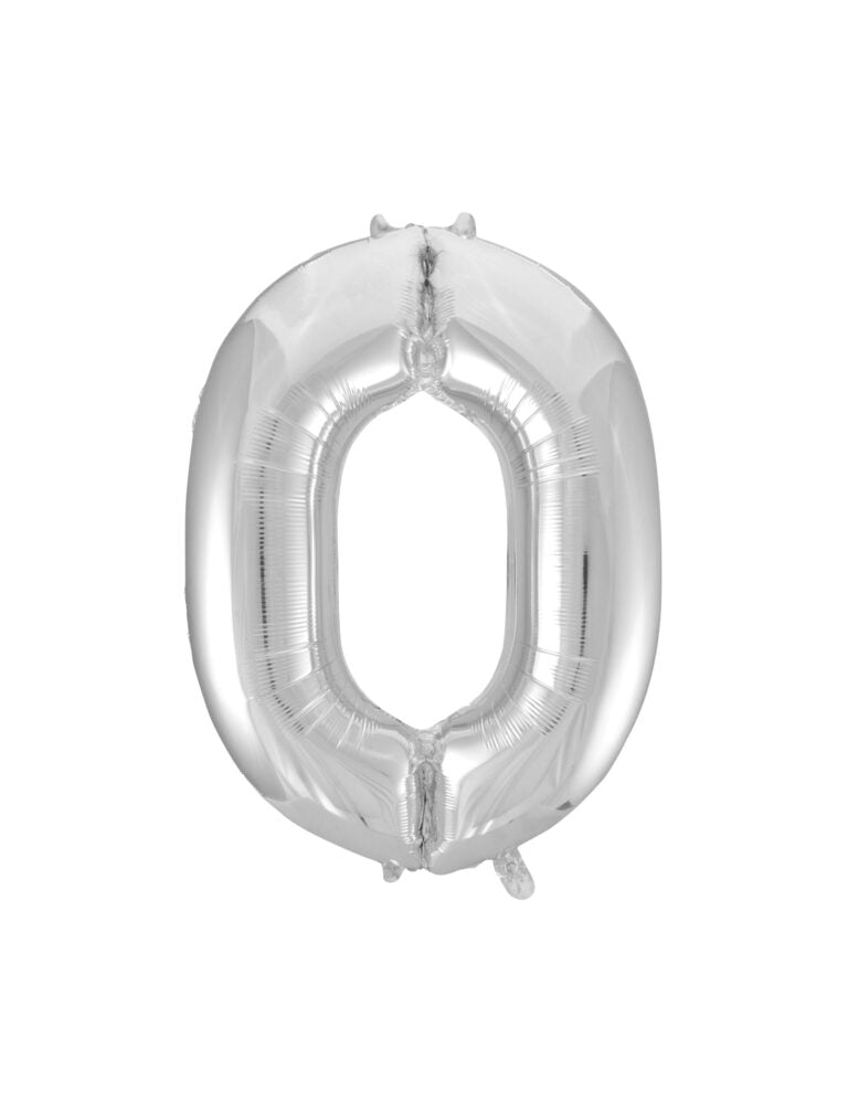 34" Silver Number 0 Balloon