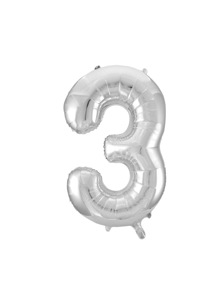 34" Silver Number 3 Balloon