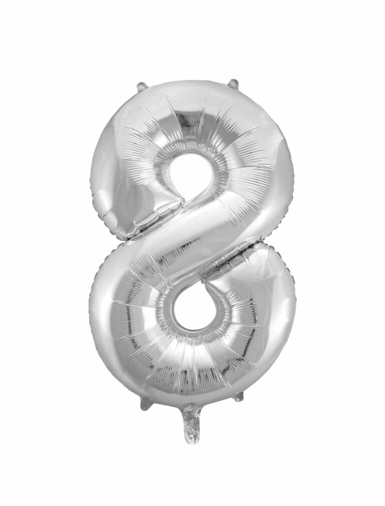 34" Silver Number 8 Balloon