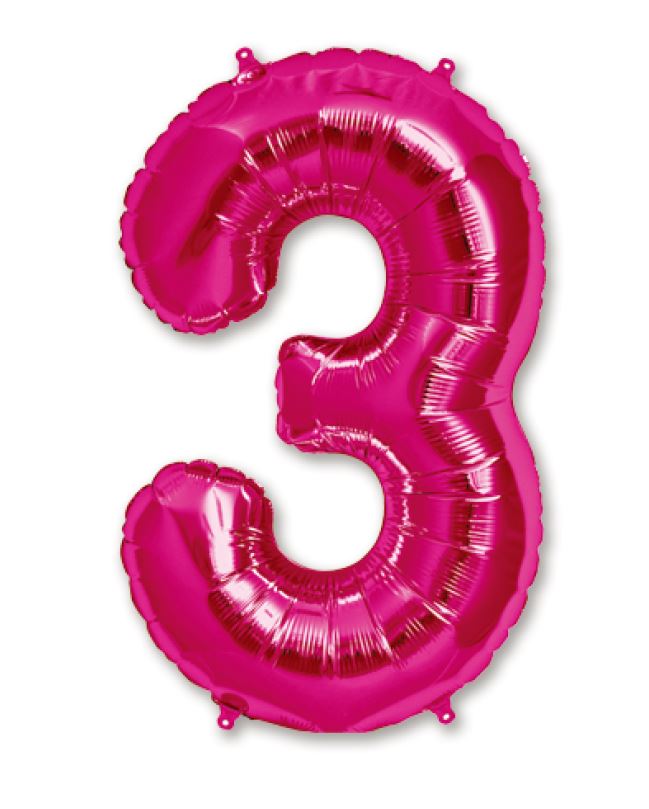 34" Hot Pink Number 3 Balloon
