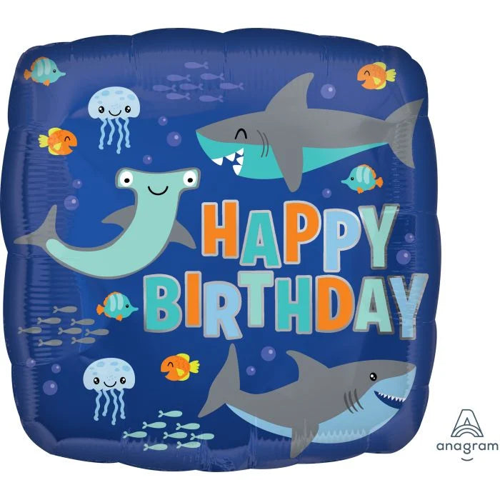 18" Happy Birthday Sharks Balloon