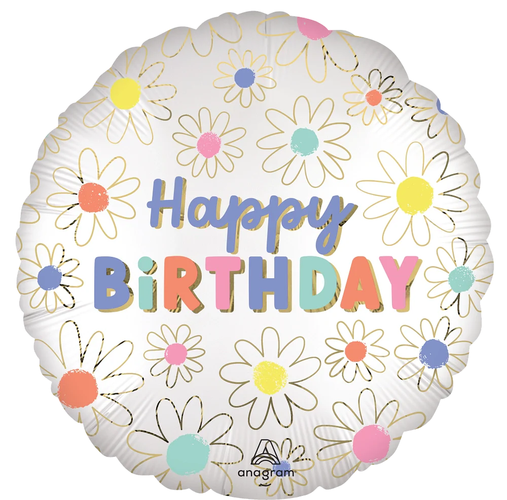 18" Satin Daisies Happy Birthday Foil Balloon
