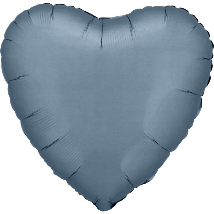 18" Satin Luxe Steel Blue Heart Balloon