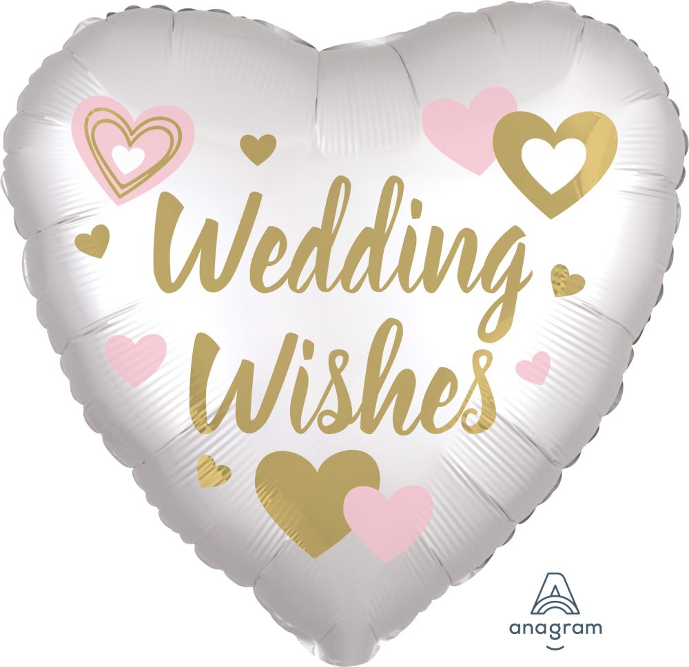 18" Satin Wedding Wishes White Balloon