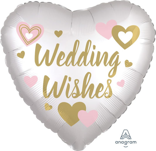18" Satin Wedding Wishes White Balloon