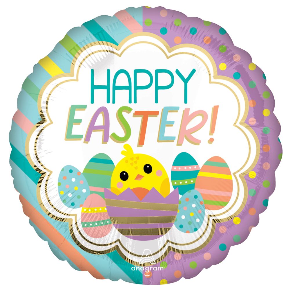 18" Happy Easter Stripes and Dots Balloon