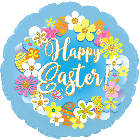 17" Easter Wreath On Blue Foil Balloons