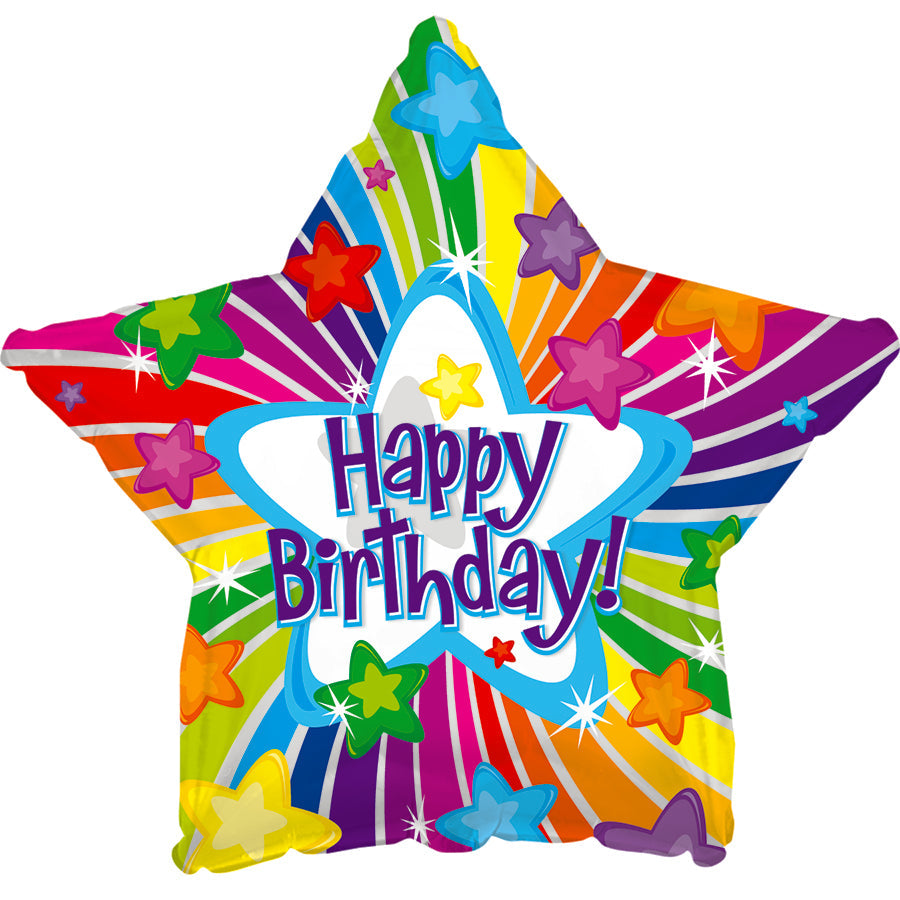17" Happy Birthday Day Bright Stars Balloon