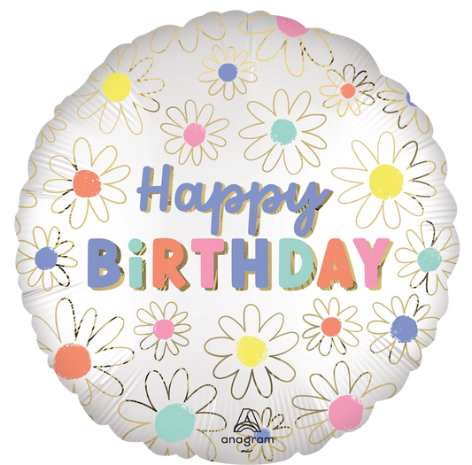 18" Satin Daisies Happy Birthday Foil Balloon