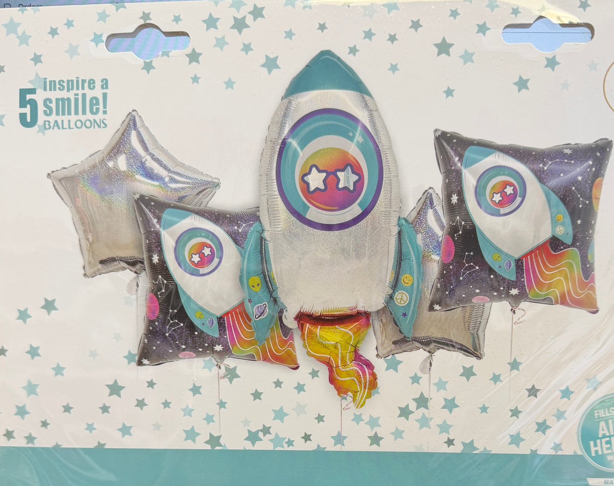 5 Rocket Ship Space Balloons Bouquet
