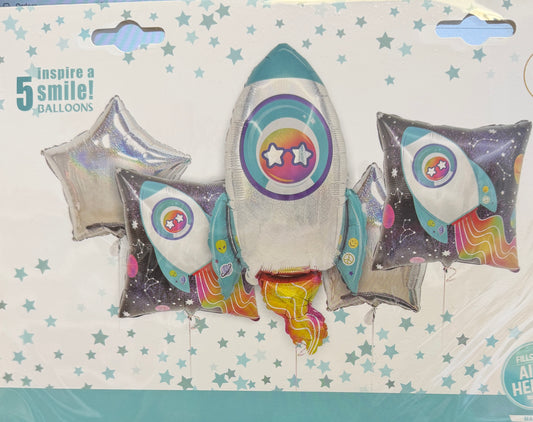 5 Rocket Ship Space Balloons Bouquet