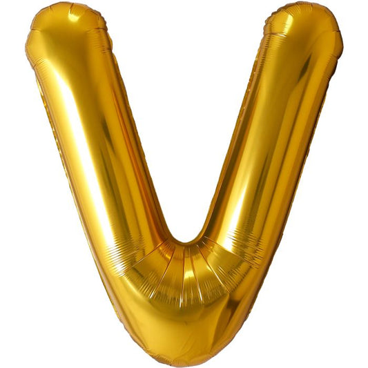 34" Gold Letter V Balloon
