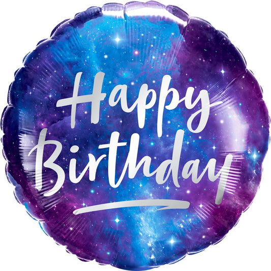 18" Happy Birthday Blue and White Letters Balloon