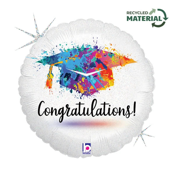 18"S Congratulations Grad Cap Painted Glitter Holograpic